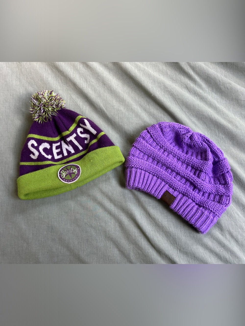 Scentsy Purple & Lime Womens Winter Hats - Retired and Collectible